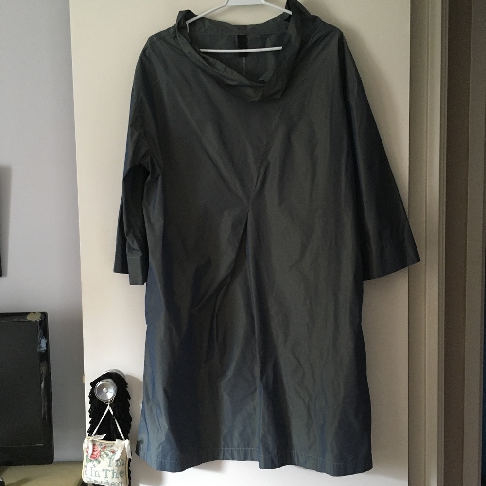 ELLI Irridescent Grey Satin Scrunch Neck Lagenlook Shift Pullover Dress 3 XL